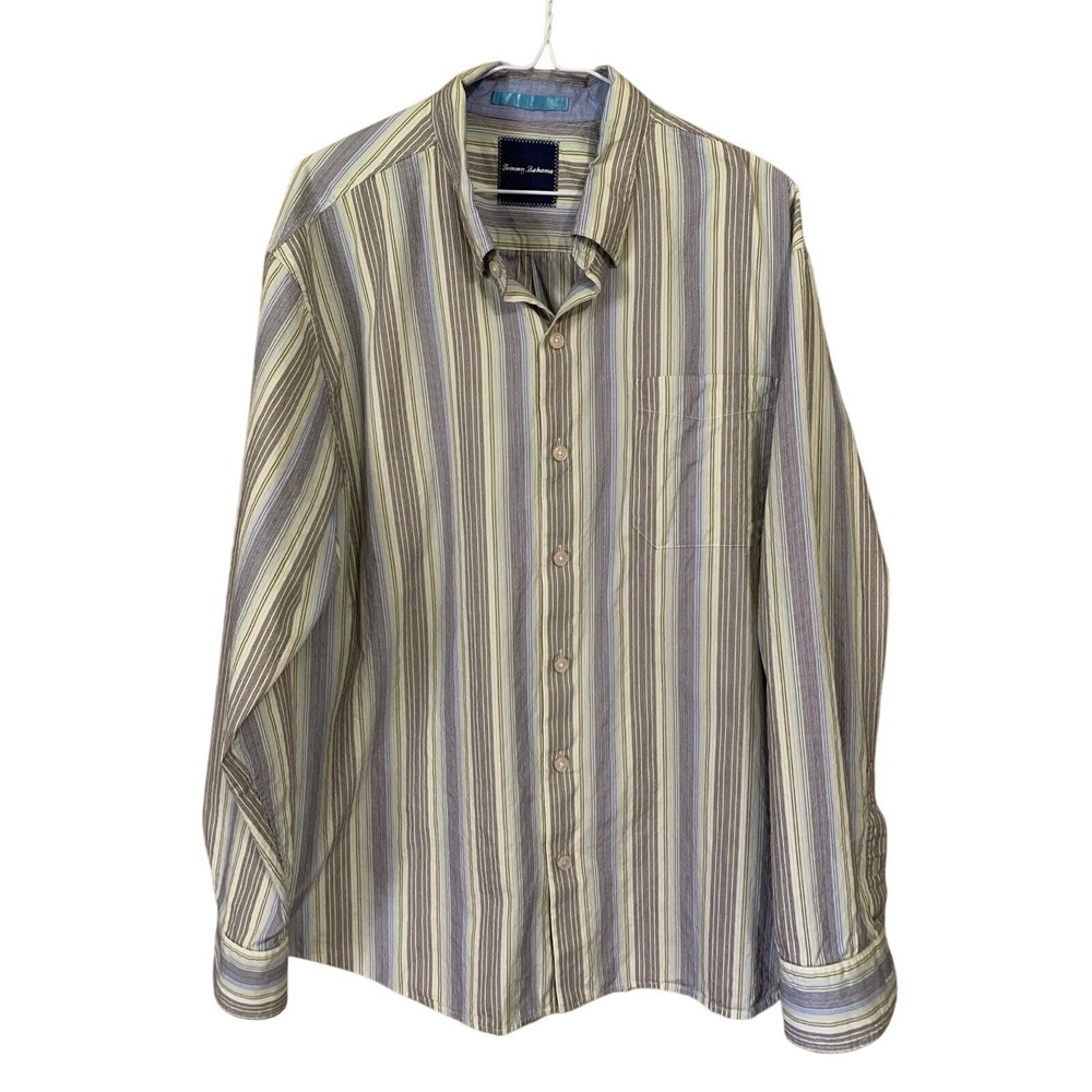 Tommy Bahama 20%‎ Silk XL Long Sleeve Button Up Shirt Striped Camp Beach - Picture 2 of 12